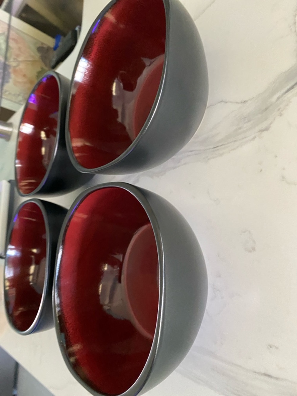 Red Ceramic Dinner Bowls - Set of 4 - Picture 6 of 8